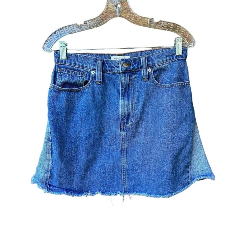 Madewell‎ Women's Denim Mini Skirt Frayed Hem Size 27 Classic Blue Jeans
